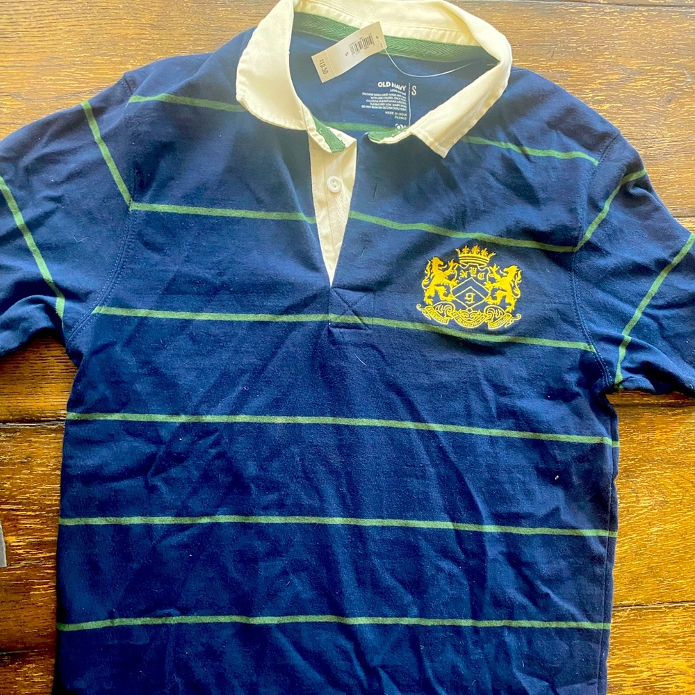 Old Navy Mens blue with green striped polo shirt